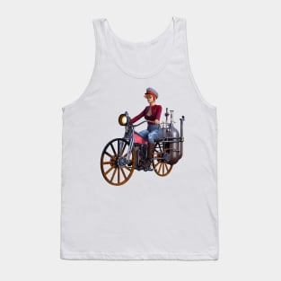 Steampunk woman on steam motorcycle Tank Top